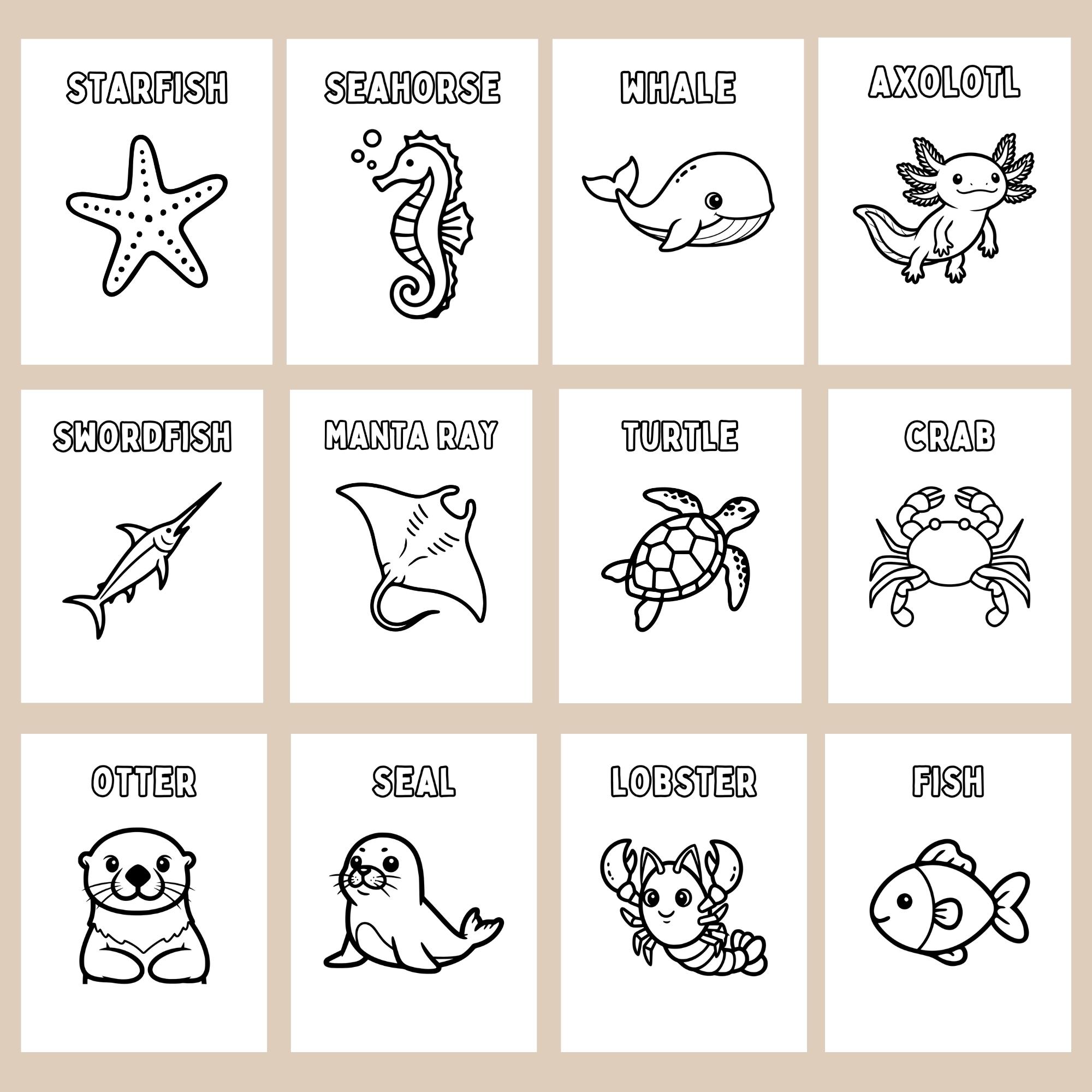 Ocean Animals Coloring Pages for Kids Bold Sea Creature Printable ...