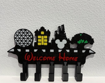 Llavero de los parques de Disney World / Soporte para llaves de pared impreso en 3D / Decoración para el hogar inspirada en Magic Kingdom / Organizador de llaves de bienvenida a casa
