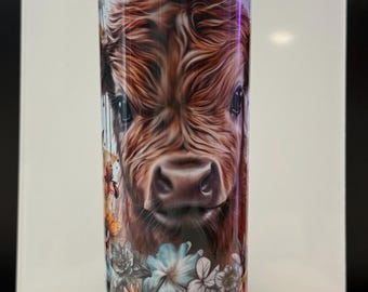 Highland Cow Vibes – Vaso térmico personalizado de acero inoxidable de 20 oz