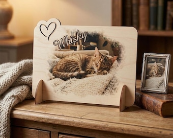 Cat Memorial Plaque on Wood - Custom Photo Cat Loss Gift - Rainbow Bridge Gift - Cat Sympathy Gift - Personalized Pet Memorial Sign