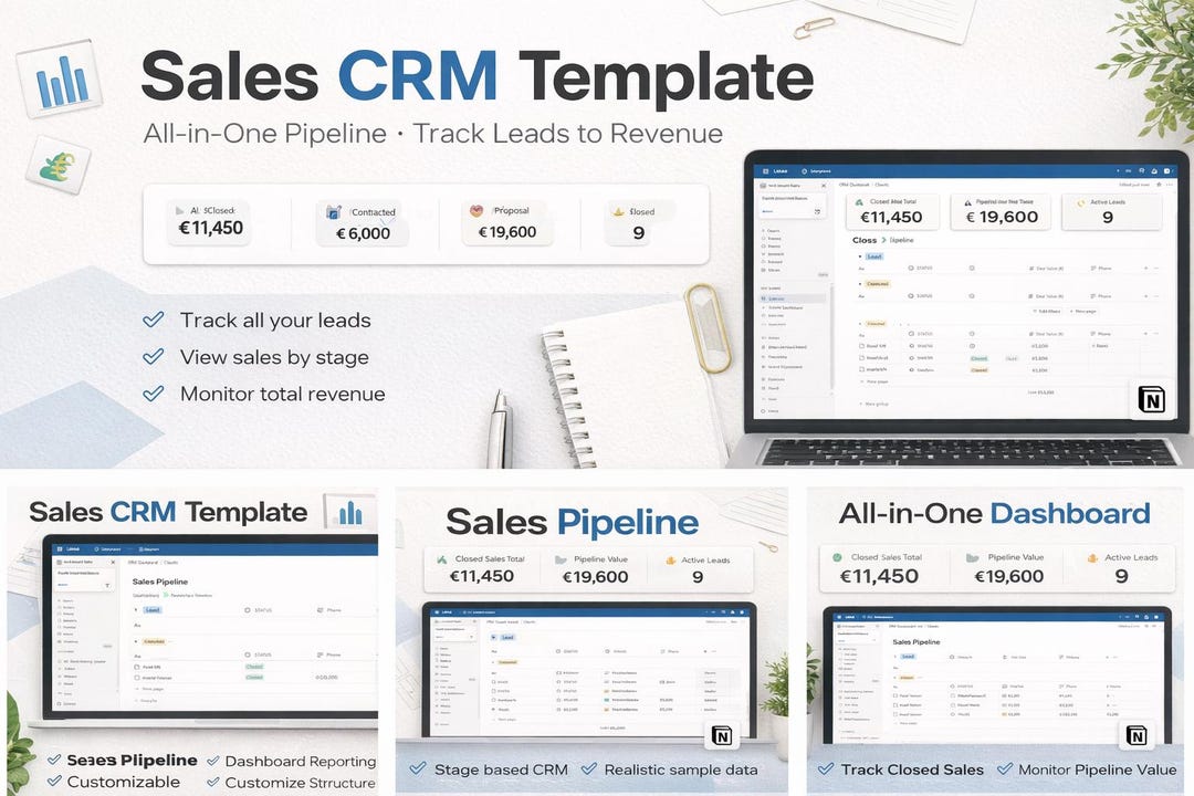 Sales CRM Notion Template | Client Tracker | Sales Pipeline Board ...