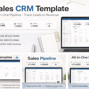 Modèle Notion pour CRM de vente | Suivi des clients | Tableau de bord du pipeline des ventes | CRM pour petites entreprises | Téléchargement numérique | Tableau de bord Notion