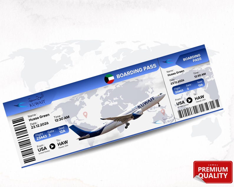 Kuwait Airways Boarding Pass Invitation Template, Editable Travel ...
