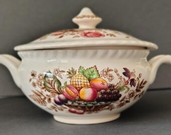 Vintage Johnson Brothers Pomona Sugar Bowl – Brown Transferware Fruit Windsor Ware Lid