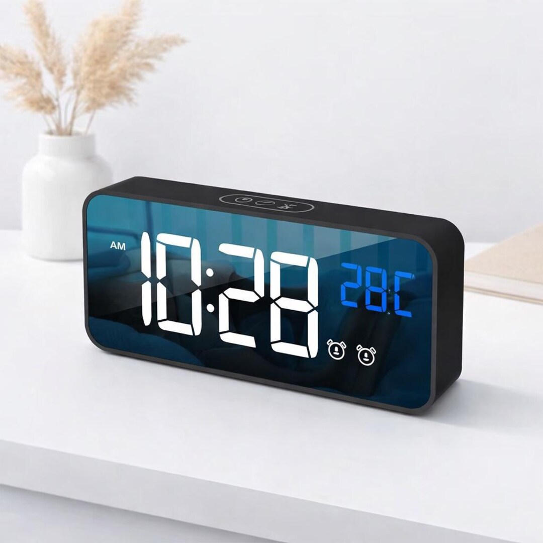 Voice Control Alarm Clock Rechargeable LED Display Dual Alarm Snooze ...