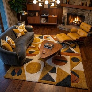 Custom Size Modern Wool Rug, Abstract Geometric Pattern Carpet, Handmade Area Rug
