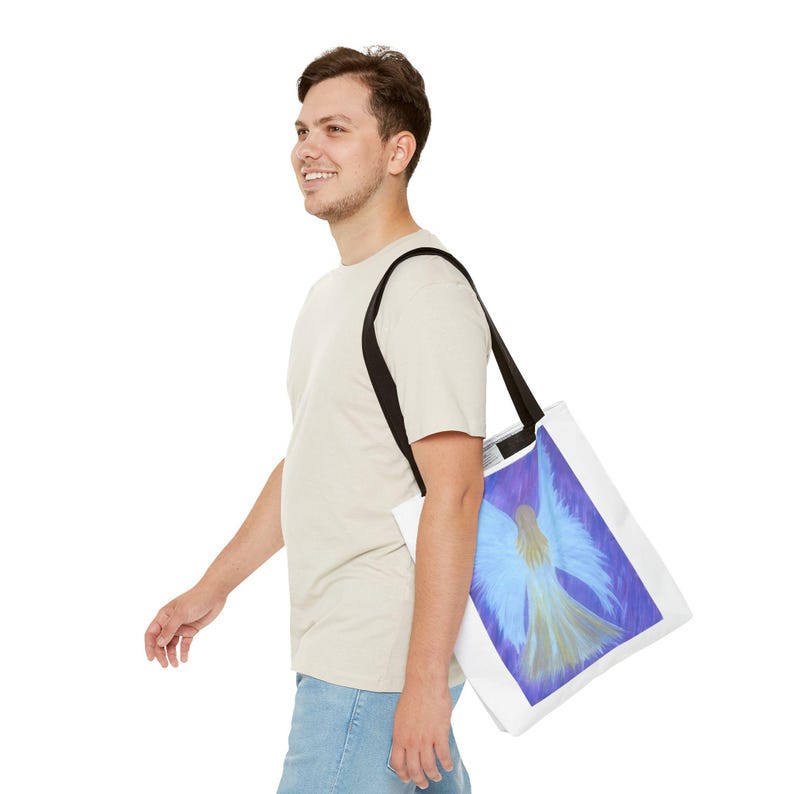 Angel Wings Painting Tote Bag | Ethereal Blue Angel Artwork image 6