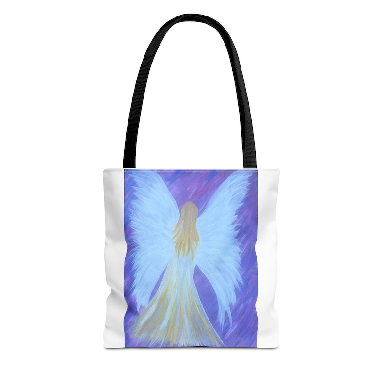 Angel Wings Painting Tote Bag | Ethereal Blue Angel Artwork image 1