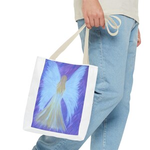 Angel Wings Painting Tote Bag | Ethereal Blue Angel Artwork image 11