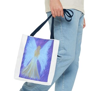 Angel Wings Painting Tote Bag | Ethereal Blue Angel Artwork image 14
