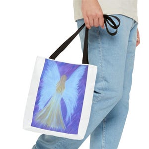 Angel Wings Painting Tote Bag | Ethereal Blue Angel Artwork image 5