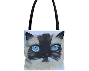 Blue-Eyed Ragdoll Cat Tote Bag | Painted Cat Face AOP