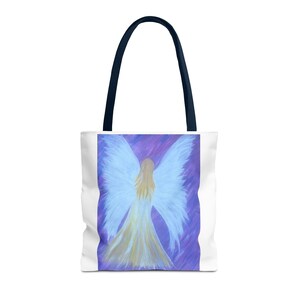 Angel Wings Painting Tote Bag | Ethereal Blue Angel Artwork image 3
