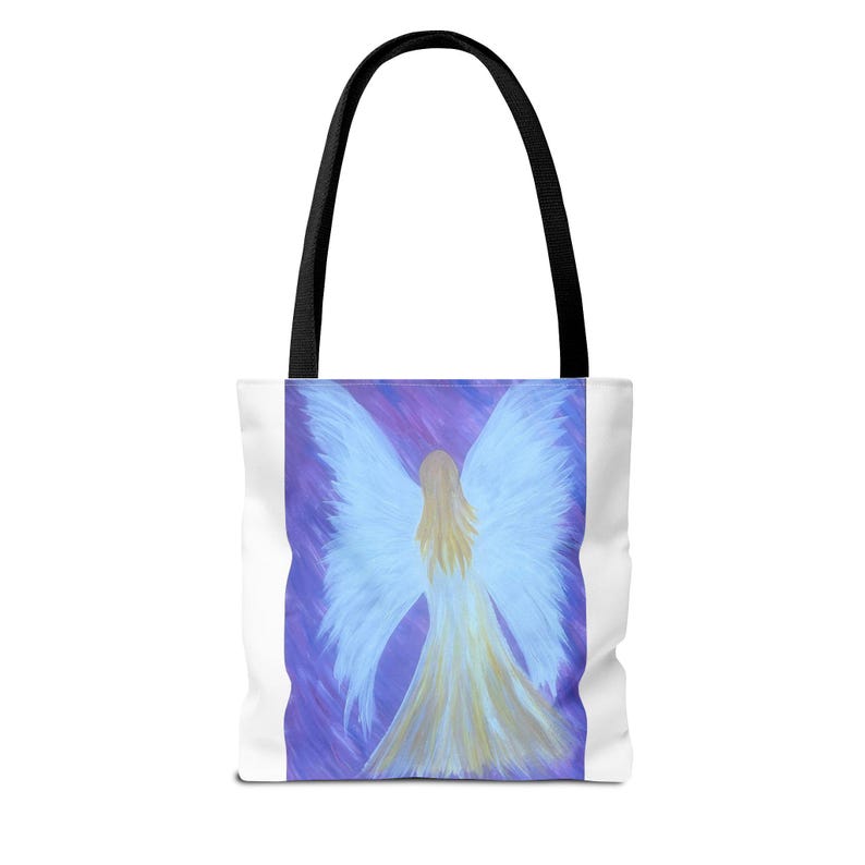 Angel Wings Painting Tote Bag | Ethereal Blue Angel Artwork image 4