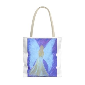 Angel Wings Painting Tote Bag | Ethereal Blue Angel Artwork image 2