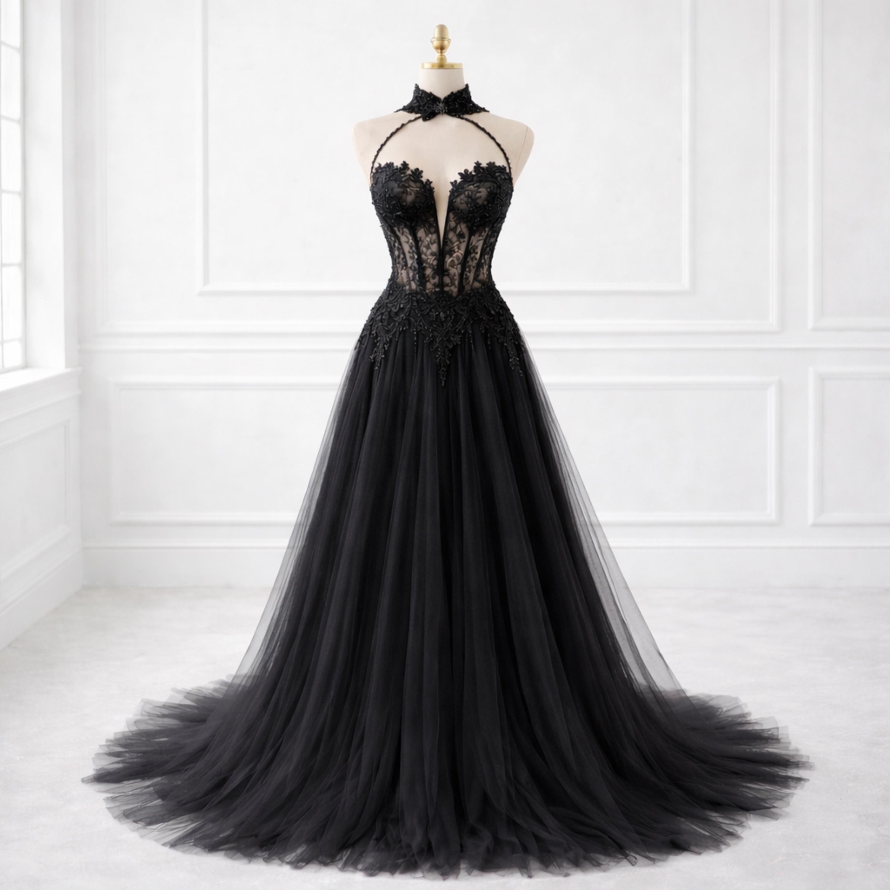 Black Lace Halter Gown - Etsy Black Lace Halter Gown - Etsy