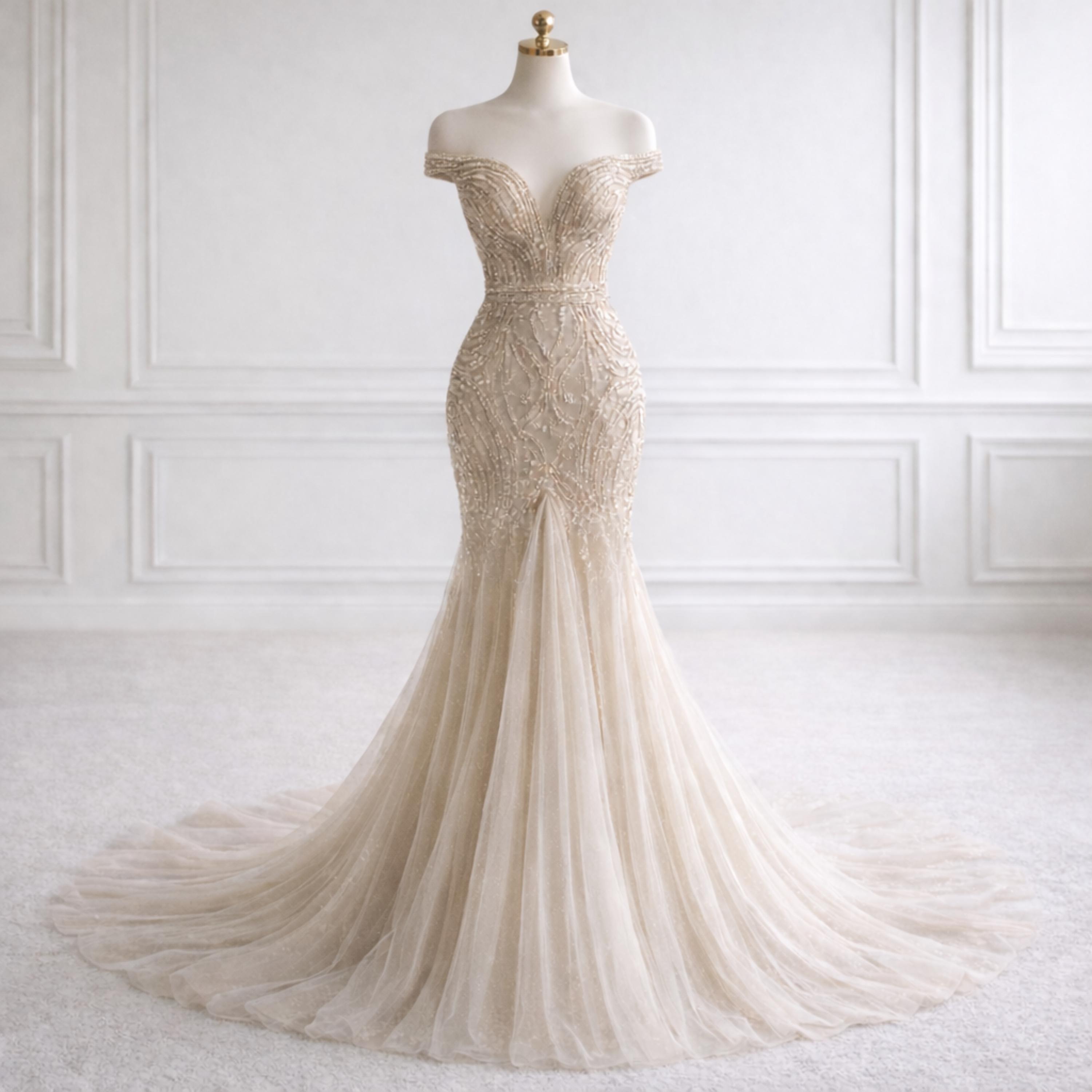Beaded Champagne Mermaid Gown - Etsy