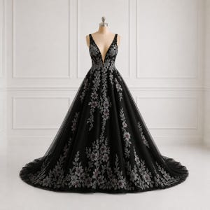 open lace back dress Black Lace Gown with Open Back and Long Sleeves