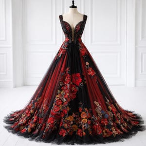 Black and Red Ball Gown - Etsy Black and Red Ball Gown - Etsy