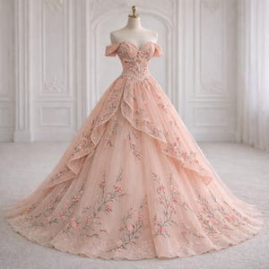 macy's calvin klein gold dress Princess Jellyfish Bud Oversized Rose Tulle Floor-Length Wedding Dress –  PreppyDress main image 1