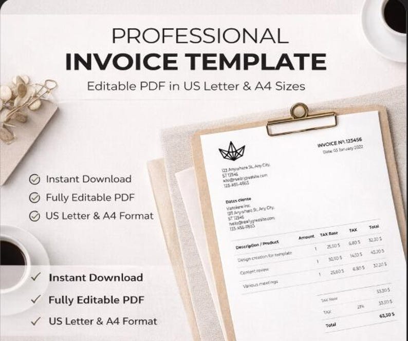 Editable Invoice Template, Canva Template | Small Business Bookkeeping ...