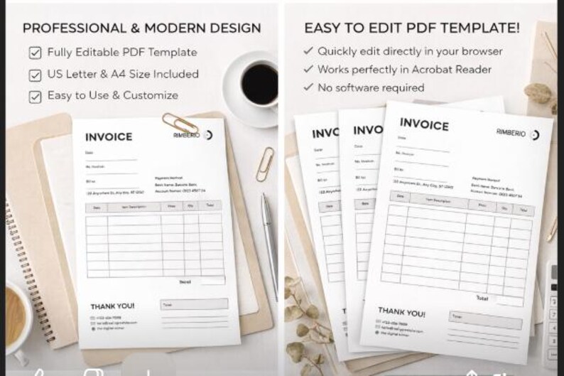 Modern Invoice Template, Small Business Bill Receipt (digital Download ...