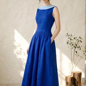 blue aesthetic dress Soft Blue Lace Collar Puff Sleeve Dress Elegant Vintage Fairytale Look Blue / S