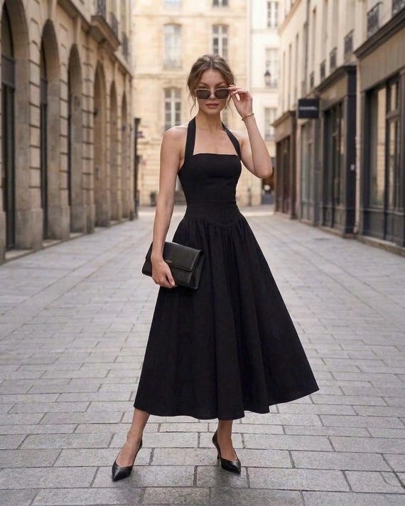 black a line linen dress Halter Open Back Midi, Renaissance French Style Sundress, Elegant Summer Party Gown, Minimalist Modest Prom Dress Our Favorite Details toddler sequin dress Jersey Mini Skater Dress Color:Burgundy (DarkRed)