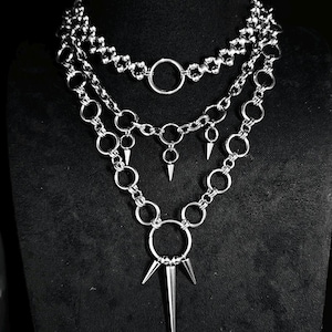 Handgjort gotiskt lagerhalsband • Spike-choker i rostfritt stål • Cyber Goth-uttalandehalsband • Alternativa punksmycken