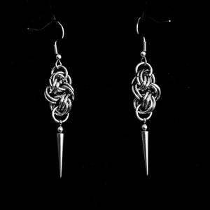 Handmade Gothic Double Mobius Chainmail Earrings • Stainless Steel Interlocking Drop • Cyber Goth Spike Dangles • Alternative Minimalist Grunge