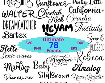 Paquete definitivo de 78 fuentes / Fuentes SVG Script / Fuentes para Cricut y Canva / Fuente de corazón / Fuentes para Procreate / Paquete de fuentes digitales para uso comercial