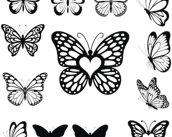 Paquete de mariposas SVG, 25 mariposas, archivos PNG, DXF y EPS, archivos de corte de mariposas para Cricut, imágenes prediseñadas de mariposas, diseño para Silhouette, mariposa imprimible