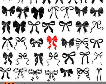 Paquete de SVG de lazos negros, lazos de cinta coqueta PNG SVG EpS DxF, imágenes prediseñadas de lazos lindos para niñas para Cricut Silhouette Descarga instantánea, paquete de 106 diseños SVG