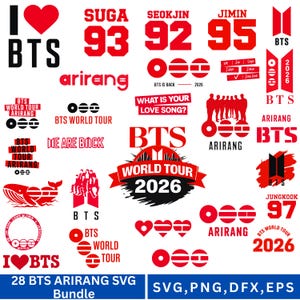 BTS Arirang World Tour 2026 SVG Bundle, 28 K-pop Concert Designs, BTS Tour Shirt Svg, Png, Dxf, Eps, Cricut Silhouette Cut Files