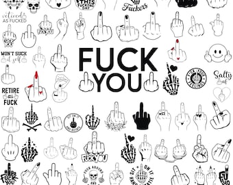 Mittelfinger SVG Bundle, lustige Hand Geste Clipart, Mittelfinger Cut-Datei, Skelett Mittelfinger SVG, 65Finger Zeichen SVG, PNG, Eps, Dxf
