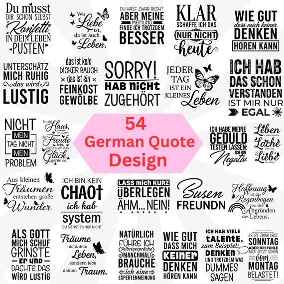 German Sayings SVG Bundle, Positive Quotes & Funny T-Shirt Designs, Wisdom Happiness Love Laser Cut File, Cricut Silhouette Plotter File