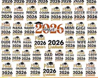 Proud Graduate 2026 SVG Bundle, Proud Graduate Family 2026 SVG, Class of 2026 Graduation PNG, Senior 2026 Svg, Graduation Family Download