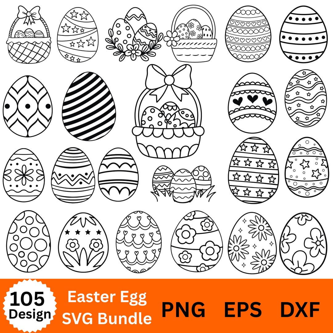 Easter Egg SVG, Bundle of 105, Easter Cut Files, Egg Silhouette Vector ...