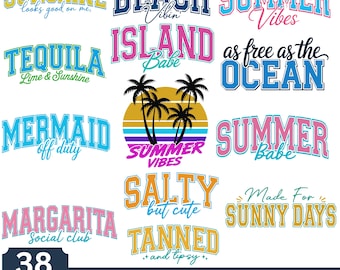 Paquete de SVG de verano retro, paquete de SVG de verano, paquete de SVG de playa, EPS de vacaciones, SVG de vida playera, SVG tropical, sublimación de verano, PNG, SVG, DXF