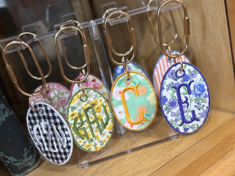 Personalized Embroidered Monogram Keychain | Floral Fabric Initial Bag ...