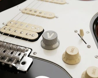 6mm Guitar Volume Knob with White V Inlay, Textured Polymer Grip