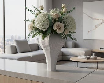 White Spiral Vase, 10-Inch 3D Printed PLA Minimalist Home Decor