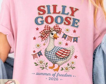 Comfort Colors® Silly Goose sommartröja, Patriotic Goose T-shirt, kokett amerikansk skjorta, USA patriotismskjorta, too silly skjorta, 4 juli