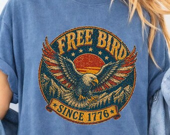 Comfort Colors® American Eagle-skjorta, patriotisk örnskjorta, amerikansk flaggskjorta, 4 juli-skjorta, Freedom Eagle-skjorta, Free Bird sedan 1776