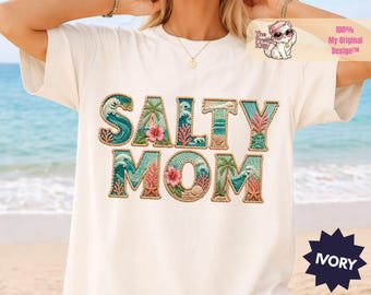 Comfort Colors® Salty Mom-skjorta, Mamma med imitation av broderi, Solbränd skjorta, Salty Girl-skjorta, Rolig strand-t-shirt, Kustskjorta, Strandsemester