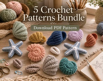 Crochet Seashell Pattern , Crochet Amigurumi Seashells pattern, 5in1 Bundle, Crochet Sea Snail Pattern, Beginner Friendly Mini Ocean Crochet