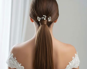 Conjunto nupcial de perlas – Acabado en oro rosa plateado – Pieza de boda moderna