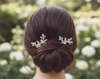 Bridal Hair Pins – Floral Hair Piece – Silver Gold Crystal Jewellery – Bride Bridesmaid Wedding Accessory