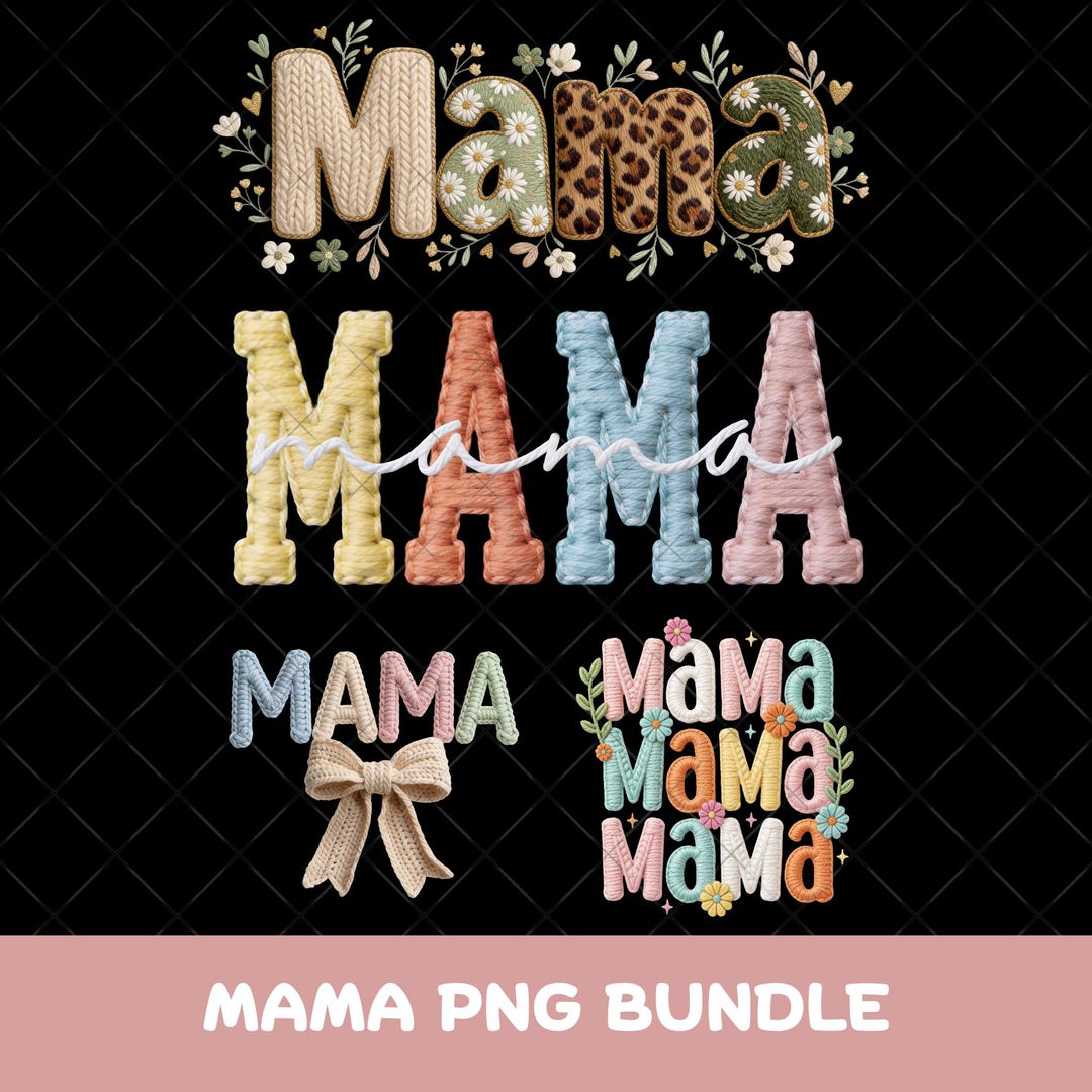 Mothers Day PNG Bundle Faux Yarn Mama Coquette Bow Crochet Knit Floral ...