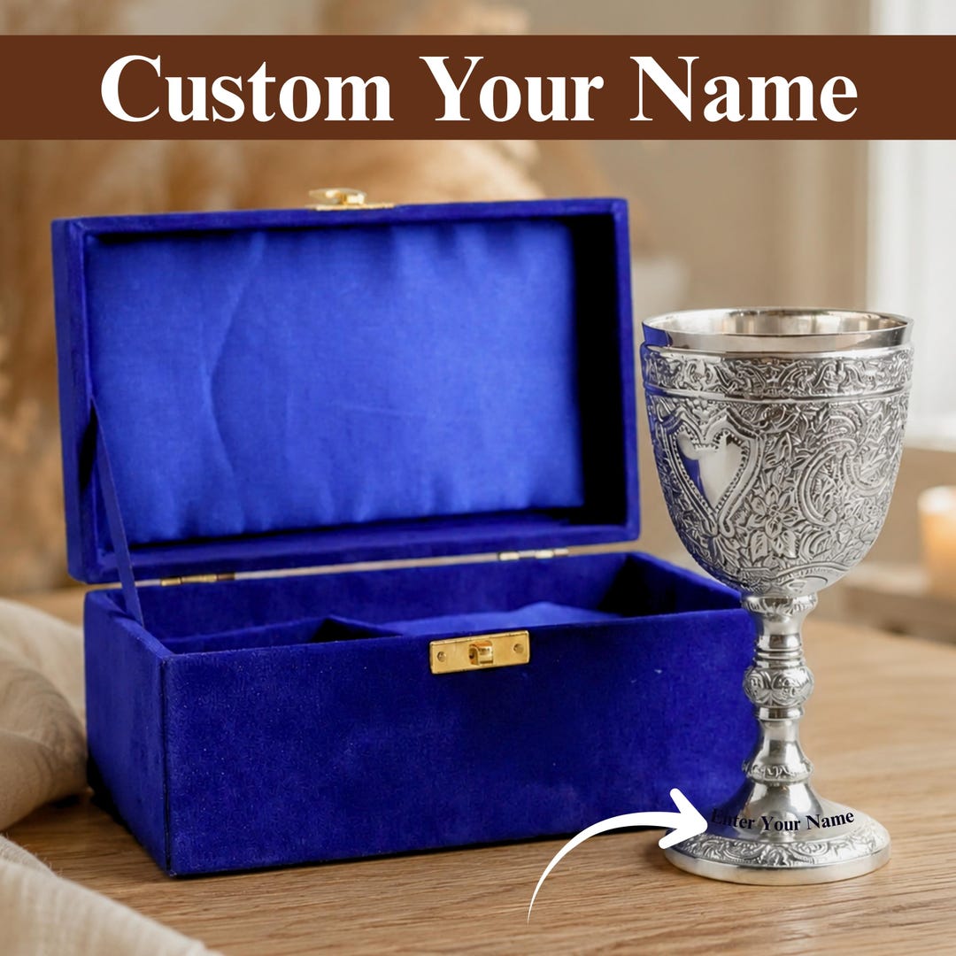 Personalized Silver Goblet With Engraved Vintage Design and Velvet Box ...